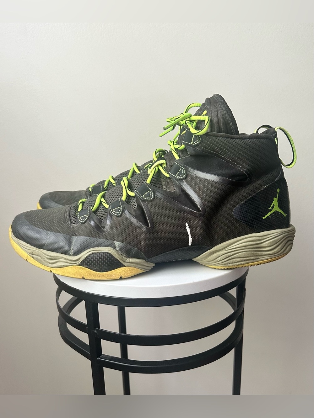 Jordan Men’s Black and Neon Green High-Top Basketball Shoes
